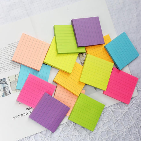 Early Buy 14 Pads/Pack Bright Color Lined Sticky Notes, 3 in x 3 in, 80 Sheets/Pad