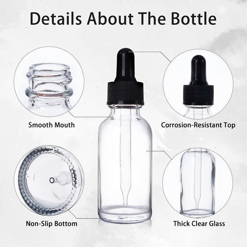 48 Pack 1oz Clear Glass Bottles with Glass Eye Droppers for Essential Oils, Perfumes & Lab Chemicals