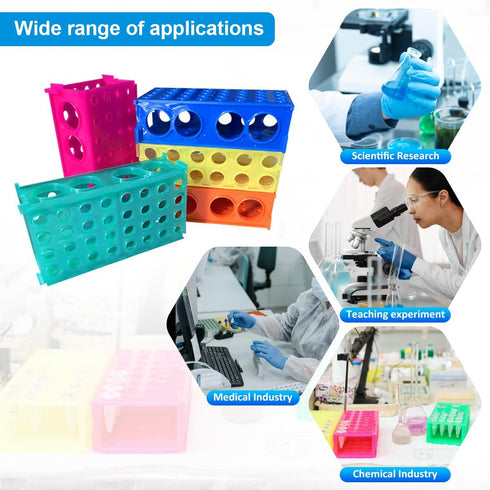 4-Way Plastic Test Tube Rack, Test Tube Holder with 5 Different Colors, Pack of 5