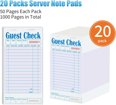 20 Pack of Purple Guest Check Books for Servers - Essential Note Pads for Restaurants