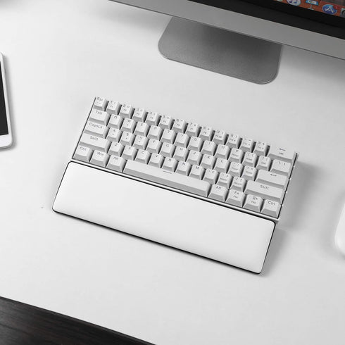 LTC Keyboard Wrist Rest - Cushion Support Pads for 61-Key Keyboard - PU Leather & Anti-Slip Base - White (60% Compact)