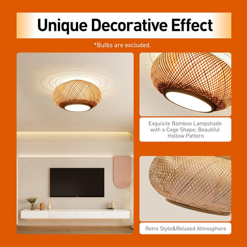 YUASDUU E26 Rattan Pendant Light, Boho Pendant Light Bamboo Pendant Light Handmade Woven Pendant Light Kitchen Island