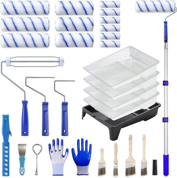 Gmiekkly Paint Roller Kit with 3.93Ft Extension Pole for Walls and Ceilings, 30Pcs