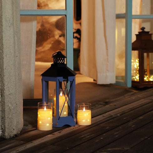 Set 3, Homemory Flickering Flameless Candles with String Lights, Battery Operated Candles, Embedded String Lights LED