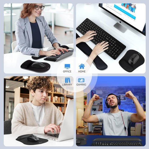 Set TECKNET Keyboard Wrist Rest and Mouse Pad with Wrist Support, Memory Foam for Computer/Laptop/Mac, Lightweight