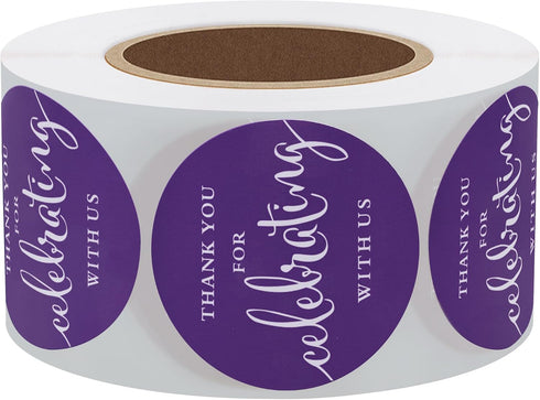hylabelest 1.5 Inch Package 500 (10 Thank You for Celebrating with Us Stickers Purple for Party Favor, Card Seals