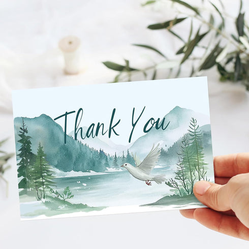 50Pcs FYSUIMU Funeral Thank You Cards Watercolor Mountain Sympathy Cards with Message Bereavement and Envelopes