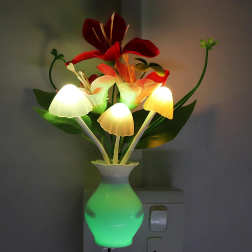 AUSAYE Plug-in Night Light with Auto Light Sensor,RGB LED Mushroom Night Light Wall Red Lily Flower Lamp for Adults