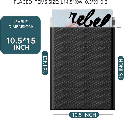 Metronic Large Bubble Mailers, 10.5x16" 40 Pack Self Seal Black Padded Envelopes for Shipping