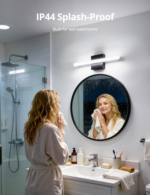 16 Inch 9W IP44 6000K Combuh LED Bathroom Light Fixtures Over Mirror, Black Vanity Light Bar for Bathroom, Modern Bath