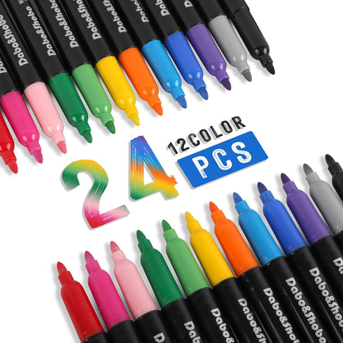 Dabo&Shobo Wet Erase Markers, 24-Count Smudge-Free Markers, 12 Colors Fine Tip, Erases With Water! Wet-Erase Low Odor Marker For Office, School And Home by Dabo&Shobo