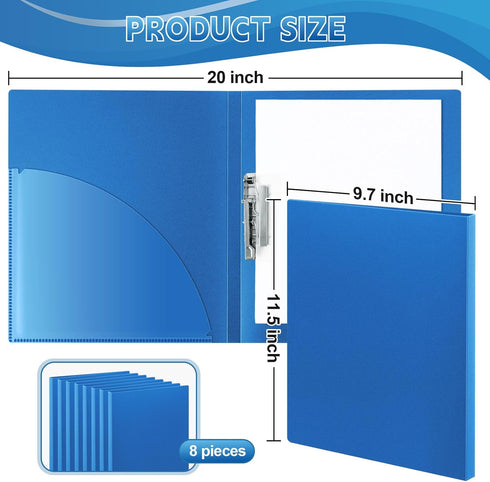 Teling 8 pack Punchless Clamp Binder Folder Ringless Binder with Metal Clip and Poly Covers Flex Binder Colored Swing Clamp Binder for Work School Documents,9.7 x 11.5 Inch(Blue) by Teling