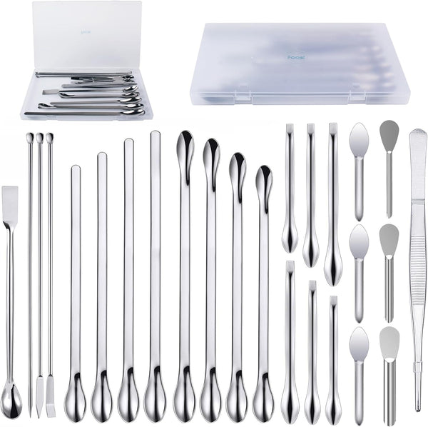 25 Pcs Stainless Steel Lab Spatula Micro Scoop Set, Tiny Mixing Spatula with Tweezers for Powders and Gel
