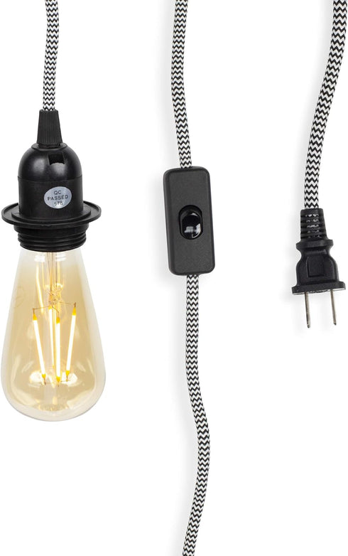 Set 15 E-26 Bulb, Rustic State Black Fabric Cord with Toggle Switch Feet Hanging Pendant Light Fixtures, Uses Standard