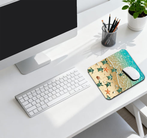 knseva Sea Turtles on The Beach Painting Mouse Pad, Starfish Shell Blue Ocean Art Mat for Desk