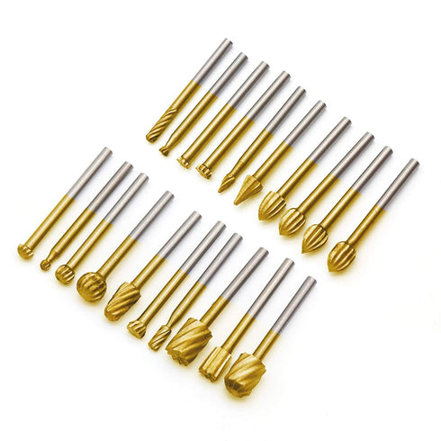 20pcs Rotary Bits Burr Set with 1/8 inch Shank for DIY Woodworking, Carving, and Drilling