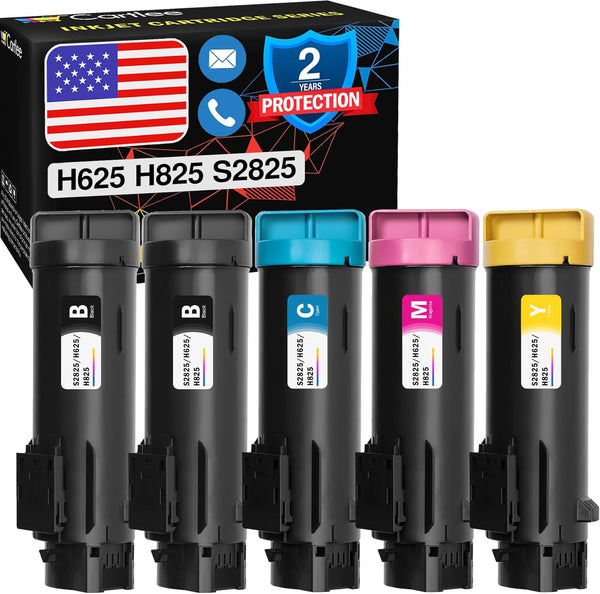 Cartlee 5 Compatible Toner Cartridges Replacement for Dell H825, H625cdw, S2825 MFP (2 Black, 1 Cyan, 1 Magenta, 1