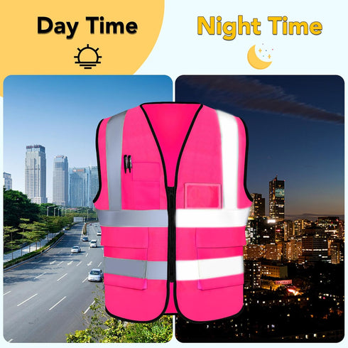 XPCARE 2-Pack Hi Vis Reflective Safety Vest with Pockets, High Reflective Strips for Men and Women, Pink