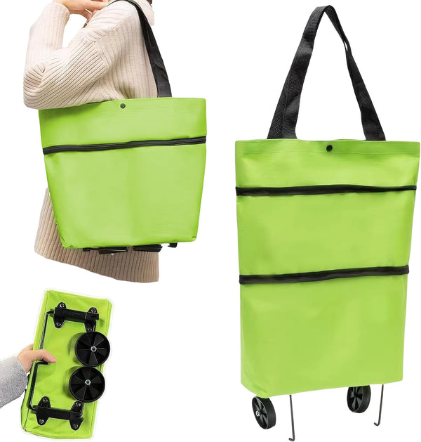 CATPAN Foldable Shopping Cart with Wheels:Portable Shopping Bag with Wheels,Grocery Cart on Wheels