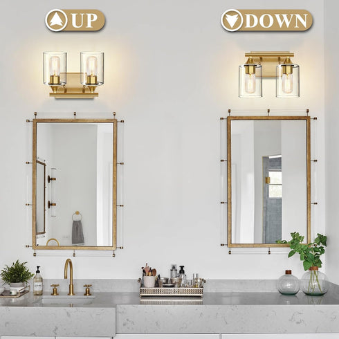 Bathroom,2-Light Gold Vanity Lights for Bathroom Light Fixtures,Brushed Brass Gold Wall Sconce Lighting,Modern Wall