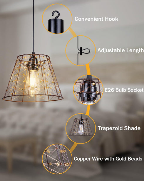 IP44 Battery Operated Chandelier with Remote, Waterproof Outdoor Pendant Light, No Wiring Needed Gazebo Lights
