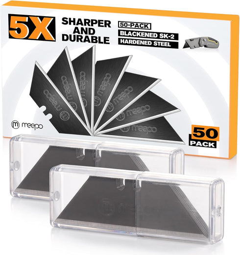50-Pack Blackened SK-2 Utility Knife Blades, Extra Durable Razor Blades for Box Cutter, Never Rust Design