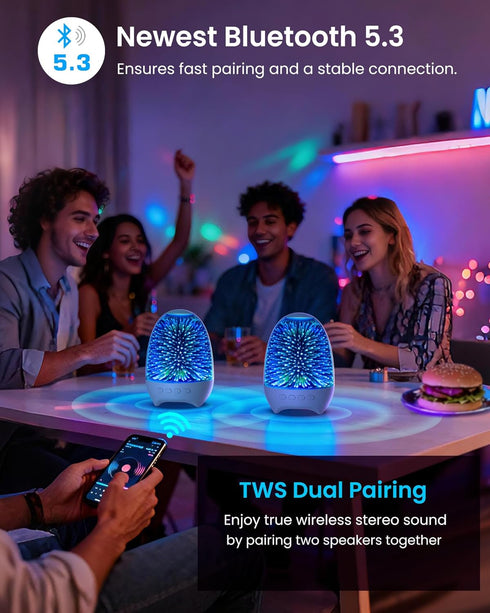 3D 7 Aiscool Night Light Bluetooth Speaker, Glass Fireworks Lamp with Touch Control, Colors & Gradient Mode