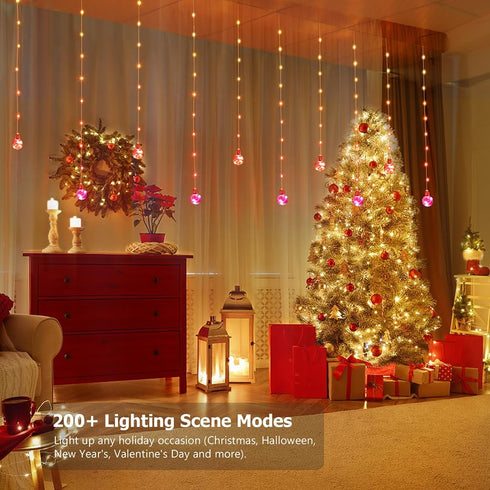 10ft 3.3ft 200+ Wishing Ball Curtain Lights, x RGB LED Color Changing String Fairy Lights Curtain, Smart APP & IR