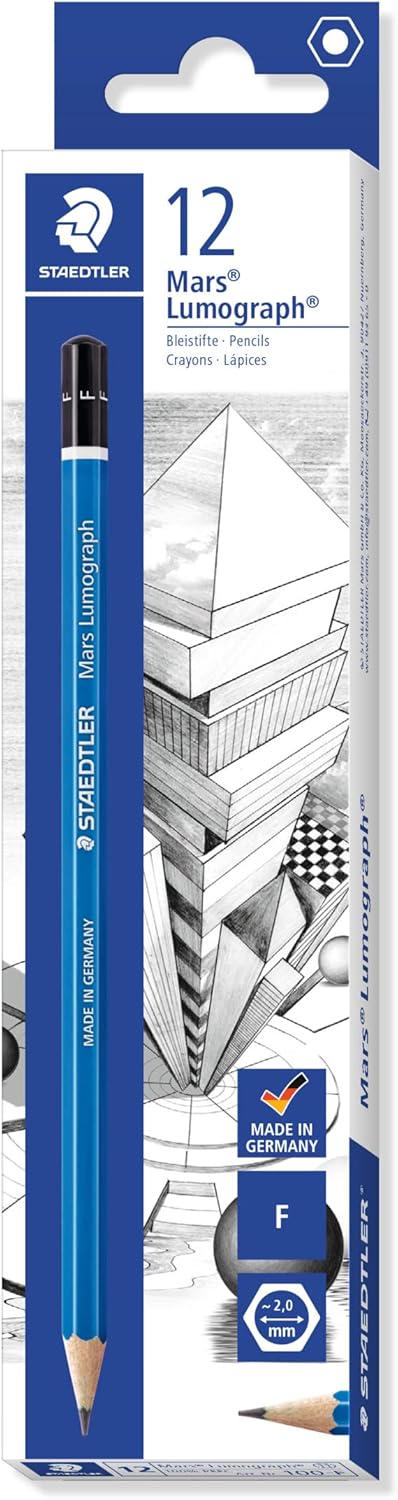 STAEDTLER 100-F Mars Lumograph Graphite Pencils for Drawing & Sketching, F, Box of 12