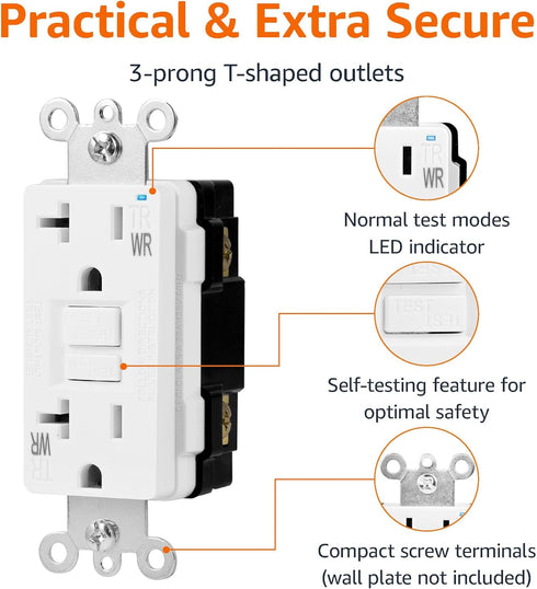 Amazon Basics Weather-Resistant GFCI Receptacle with LED Indicator, 20 Amp, White