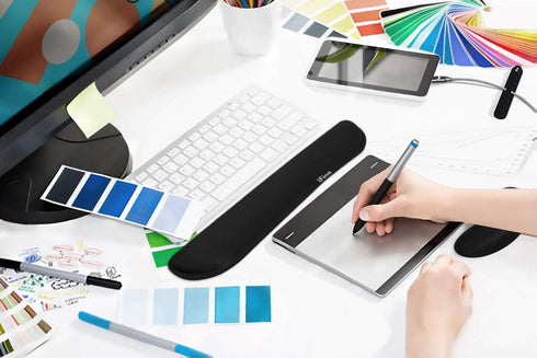 iFine Upgrade Enlarged Memory Foam Set Keyboard Ergonomic Mouse Wrist Rest Pad and Gel Cushion Support for Computer,