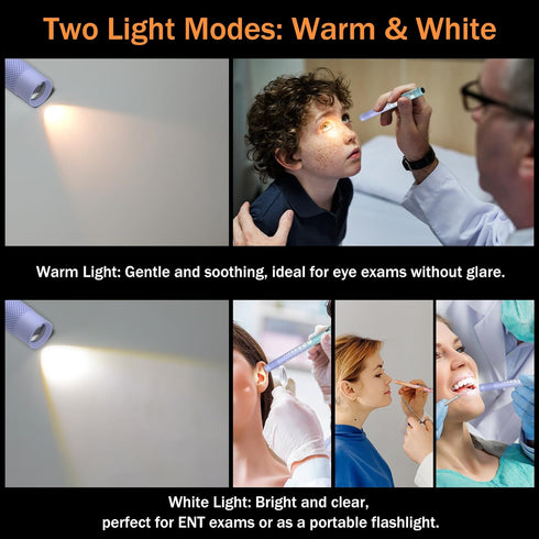 2-Pack RISEMART Pen Light for Nurses Medical Penlight with One-Button Switch for White & Warm Light, Portable Tool