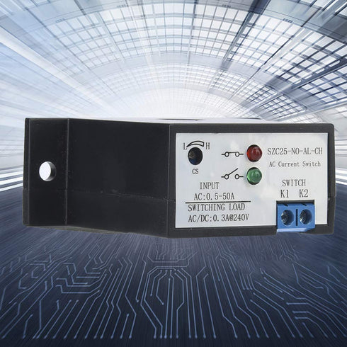 Current Sensing Switch, SZC03-NC-AL-CH Normally Open Adjustable AC 0.5-50A Self-Powered Relay for Monitoring Current