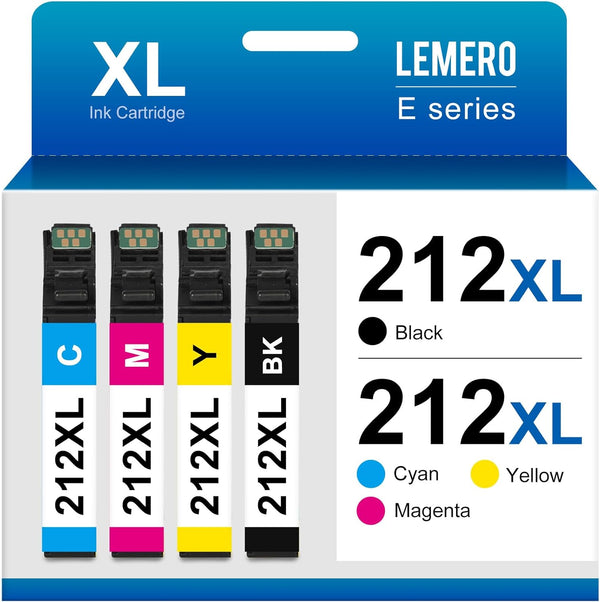 LEMERO Remanufactured Ink Cartridge Replacement for Epson 212XL 212 XL T212, Compatible with Workforce WF-2850 WF-2830