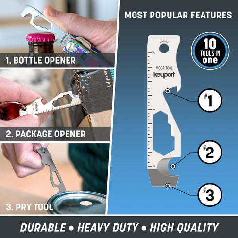 Keyport MOCA 10-in-1 Keychain Multitool, Stainless EDC Multi Tool: Pry Bar, Bottle Opener, Screwdriver & More