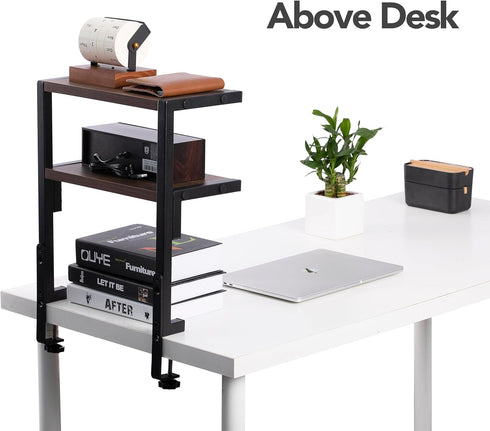 Clamp on Desk Shelf, 12.6 x 7 Inch 2-Tier Shelving Unit, Storage Tray for Office Home Desktop Organizer