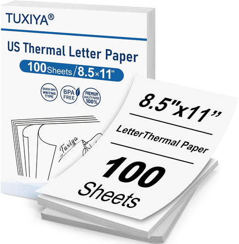 TUXIYA 100 Sheets Thermal Printer Paper 8.5 x 11 Inch,BPA free Advanced Thermal