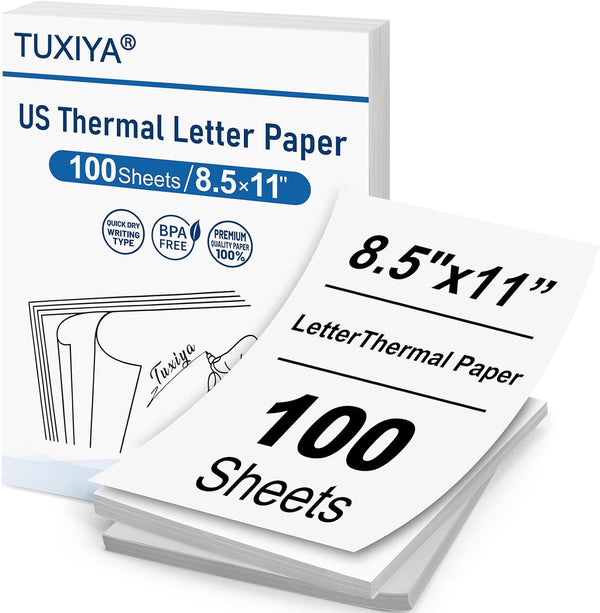 TUXIYA 100 Sheets Thermal Printer Paper 8.5 x 11 Inch,BPA free Advanced Thermal