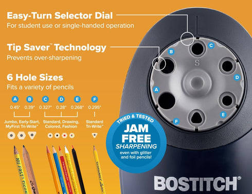 Bostitch Office QuietSharp 6 Electric Pencil Sharpener, Heavy Duty Classroom Sharpener with Size Selector