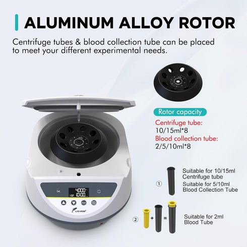 LABFISH LC-8S 2ml/5ml/10ml/15ml Capacity PRP Lab Benchtop Centrifuge Machine with Test Tube Adapters