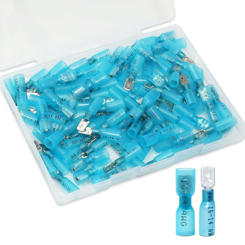 100 PCS Spade Connectors, Heat Shrink Spade Terminals 16-14 AWG, Male and Female Wire Connectors
