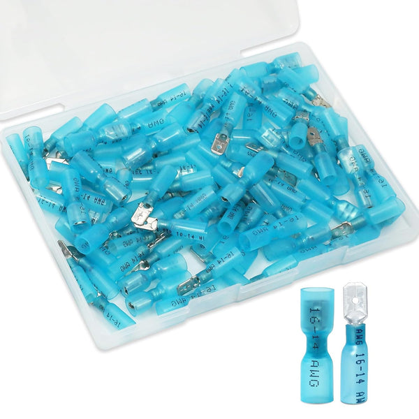 100 PCS Spade Connectors, Heat Shrink Spade Terminals 16-14 AWG, Male and Female Wire Connectors