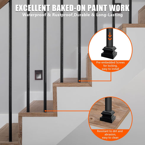Iron Balusters Flat Shoes, Aluminum Alloy Staircase Shoes for 5/8 Inch Square Interior Balusters, Satin Black - Set of