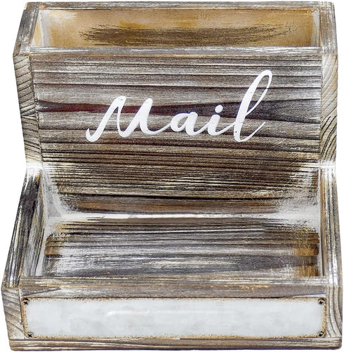 Farmhouse 2 Tier Mail Organizer, Rustic Wooden Desk Mail Holder, Countertop Letter Sorter, Office Desk Accessories