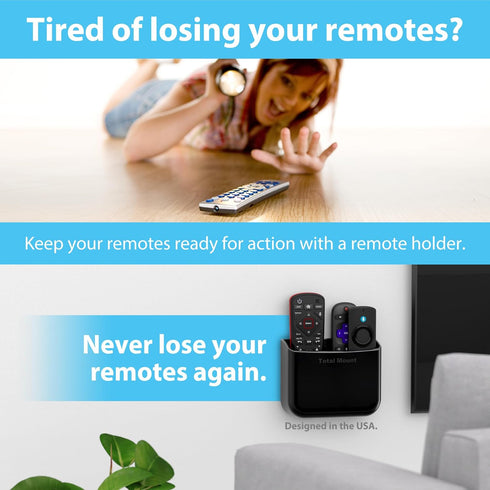 TotalMount 2 3 1) Hole-Free Remote Holder Eliminates Need to Drill Holes in Your Wall (for or Remote Controls Black