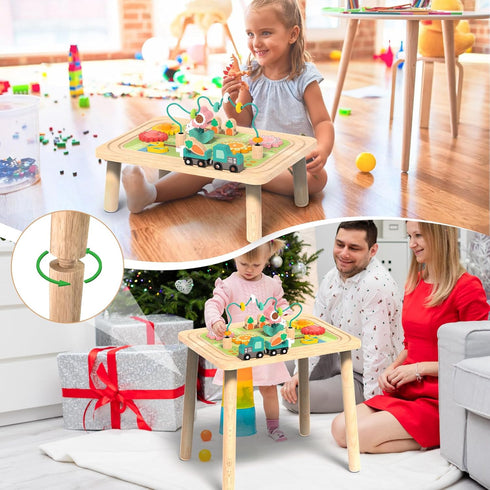 wiqins 3-in-1 6-36 Baby Activity Table for Months Old Kids Wooden Activity Center Sensory Play Table for Toddlers