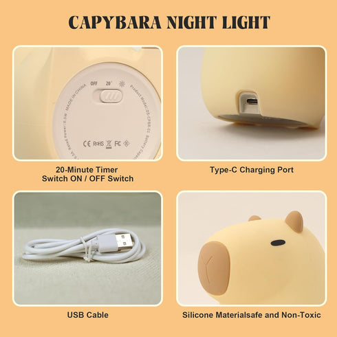 YuanDian Capybara Night Light - Adorable Silicone Lamp for Kids, Babies, Adults | Cute Capybara Gift, Nursery Bedroom