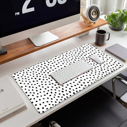 Boho Desk Mat, XXL Polka Dot Mouse Pad for Women Office Decor, Non-Slip Rubber Base, 31.5''X15.7'' with Stitched Edges