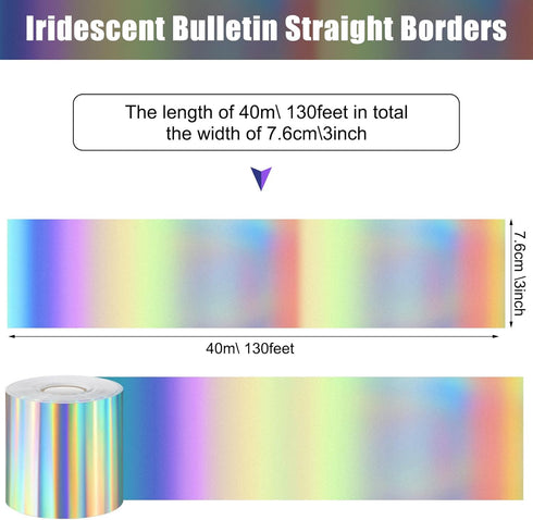Treela 2 Rolls 65.6 ft Straight Border Trim Bulletin Board Borders Self Stick Scalloped Bulletin Board Trim Bulletin Board Decorations for Classroom School Office Party Favor (Iridescent) by Treela