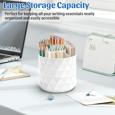 Desk Organizer, 360°Rotating Sparkling Diamond-like Pen Holder, 5 Compartments Storage Box for Office, School, Home
